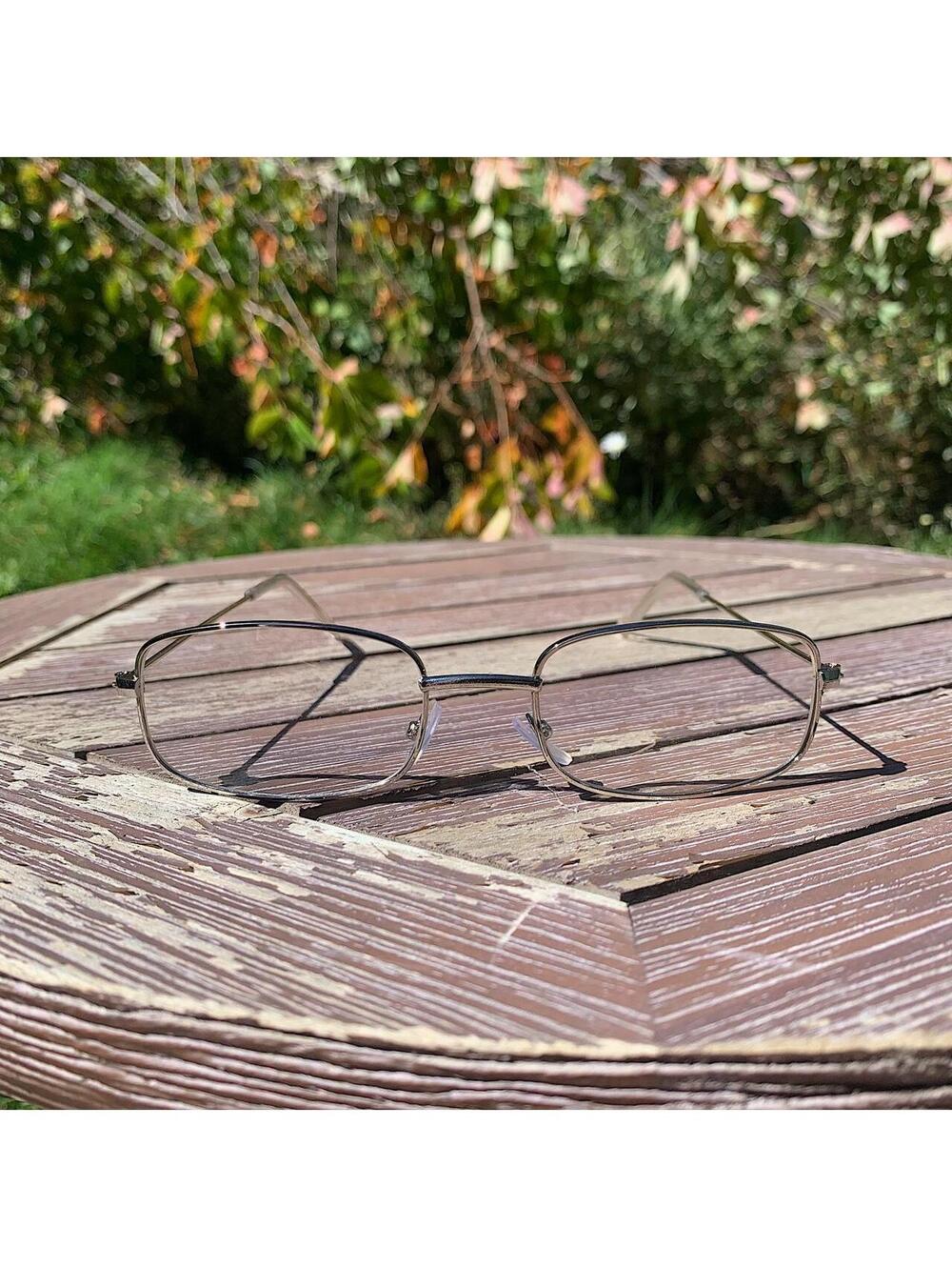 Vintage 2000s style unique Slim Silver Trim Clear Lenses Glasses. Glasses are - Picture 2 of 7